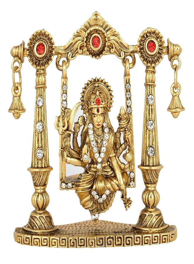GCT Goddess Maa Durga Sherawali MATA Idol on Jhula (G-101) Gold Metal Statue for Car Dashboard Home Décor Mandir Pooja Murti Temple Puja Office Table Showpiece - Image 1